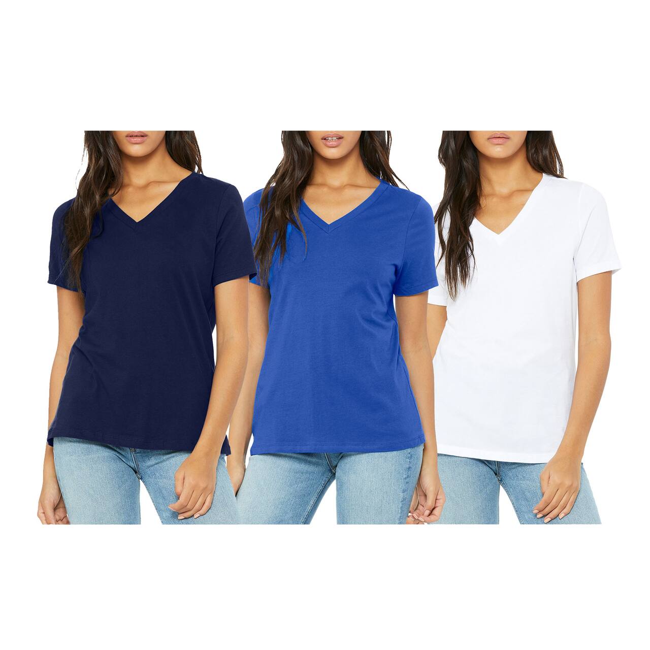 Women's Loose Fitting Short Sleeve V-Neck Tee (3-Pack)